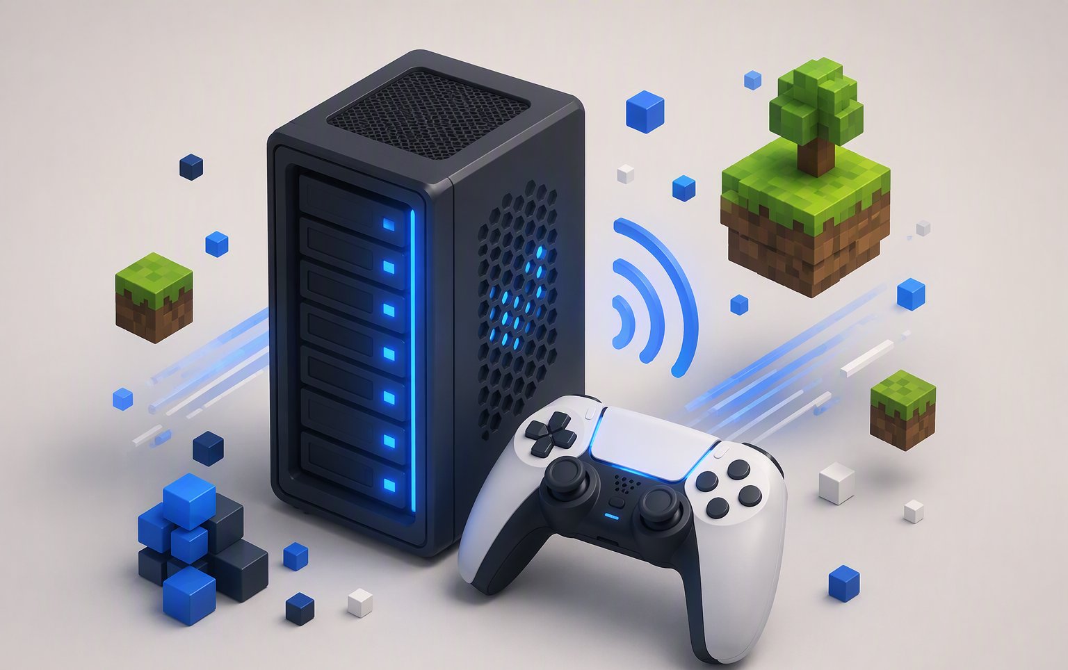เซิร์ฟเวอร์เกมพร้อมจอยเกมและบล็อกพิกเซล สัญญาณ Latency ต่ำ